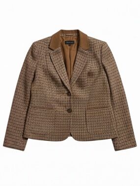 Talbots Women's Brown Houndstooth Blazer With Faux Leather Trim Size 14